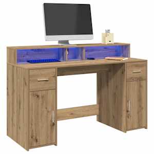 Psací stůl s LED dub artisan 140 x 55 x 91 cm kompozitní dřevo - obrázek 4