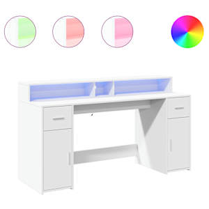 vidaXL kirjutuslaud LED-tuledega, valge, 160x55x91 cm, tehispuit