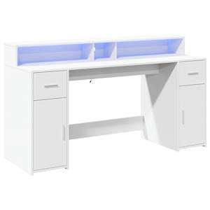Psací stůl s LED světly bílý 160 x 55 x 91 cm kompozitní dřevo - obrázek 3