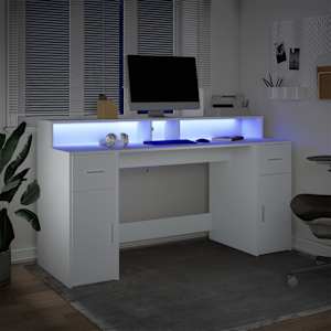 Psací stůl s LED světly bílý 160 x 55 x 91 cm kompozitní dřevo - obrázek 5