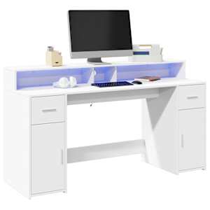 Psací stůl s LED světly bílý 160 x 55 x 91 cm kompozitní dřevo - obrázek 1