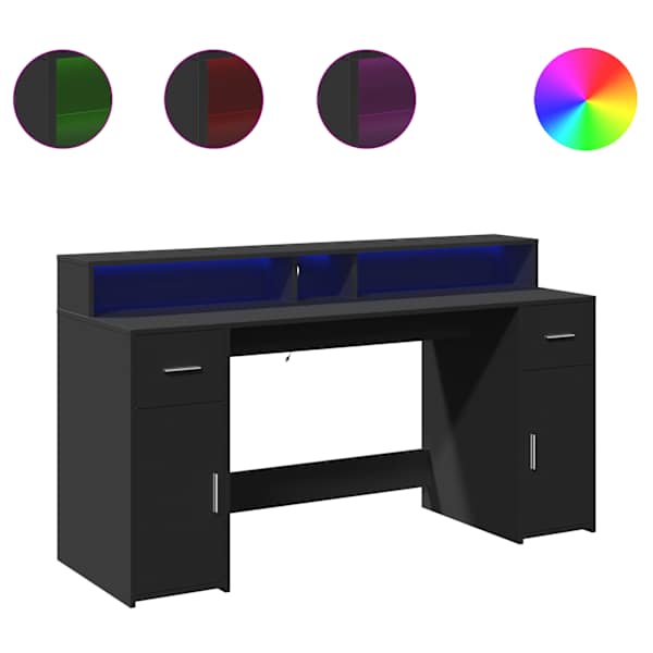 vidaXL kirjutuslaud LED-tuledega, must, 160x55x91 cm, tehispuit