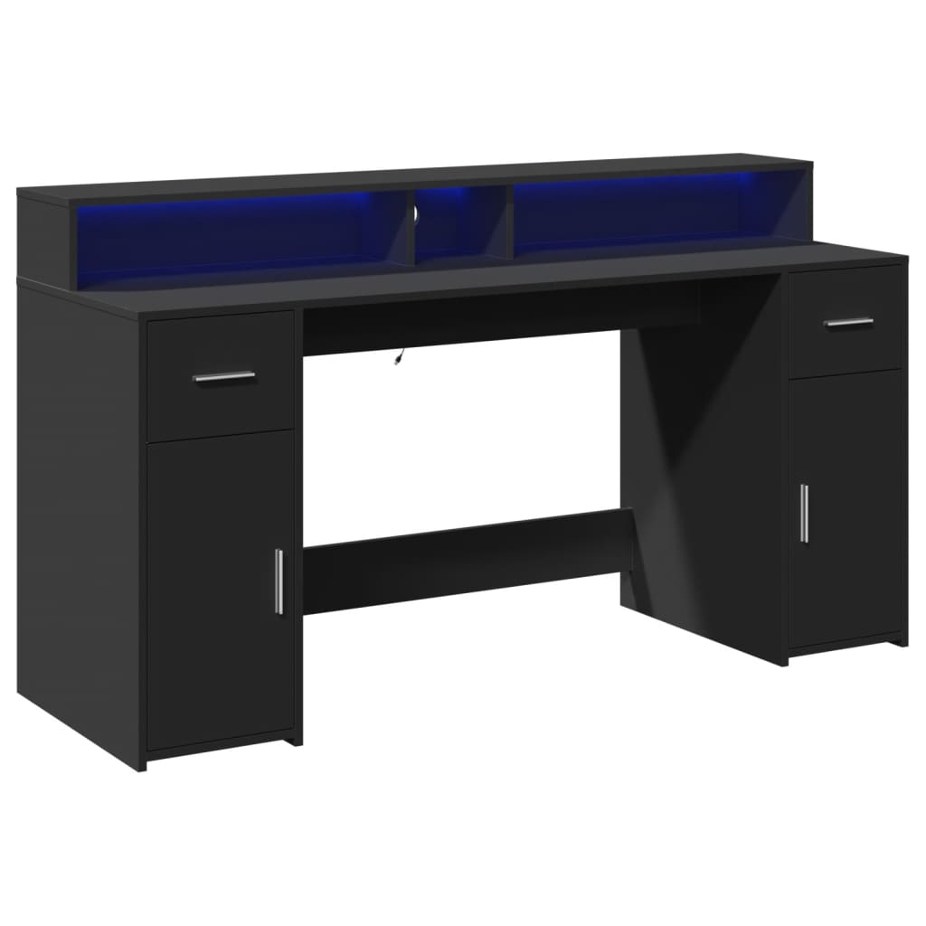vidaXL Työpöytä LED-valoilla musta 160x55x91 cm tekninen puu