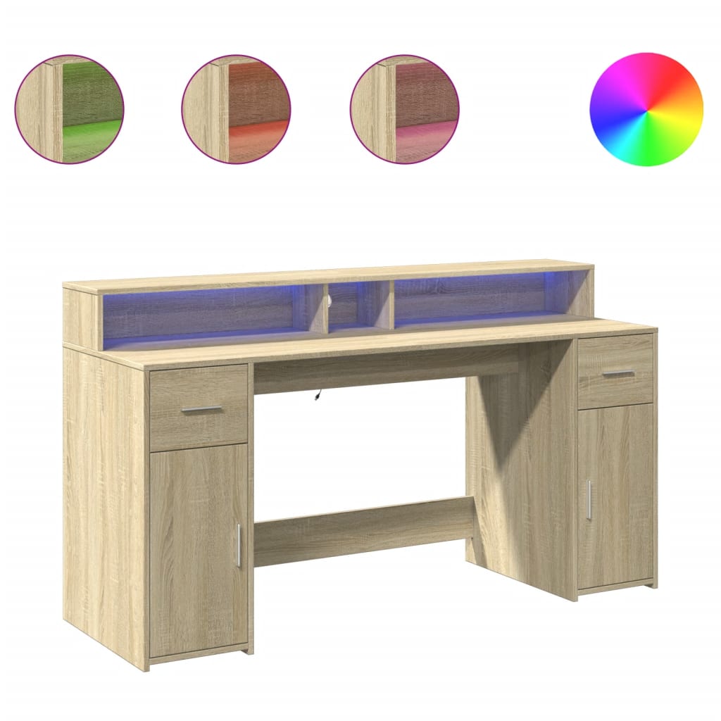 Thumbnail - vidaXL LED-Schreibtisch Sonoma-Eiche 160x55x91 cm Holzwerkstoff