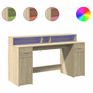 Psací stůl s LED dub sonoma 160 x 55 x 91 cm kompozitní dřevo - obrázek 2