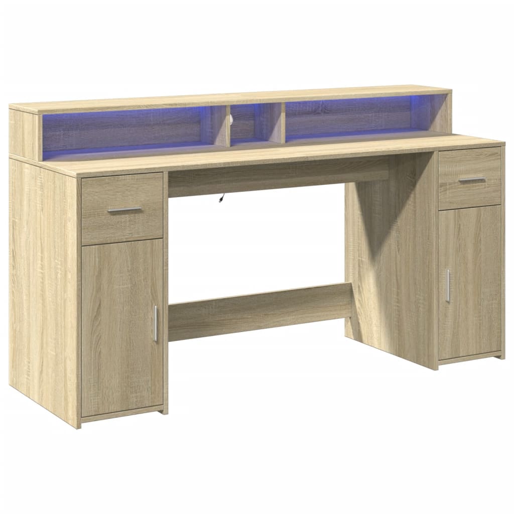 vidaXL Työpöytä LED-valoilla Sonoma-tammi 160x55x91 cm tekninen puu