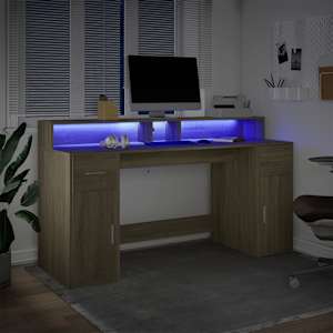 Psací stůl s LED dub sonoma 160 x 55 x 91 cm kompozitní dřevo - obrázek 5