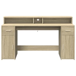 Psací stůl s LED dub sonoma 160 x 55 x 91 cm kompozitní dřevo - obrázek 6