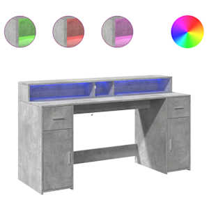 vidaXL kirjutuslaud LED-tuledega, betoonhall, 160x55x91 cm, tehispuit