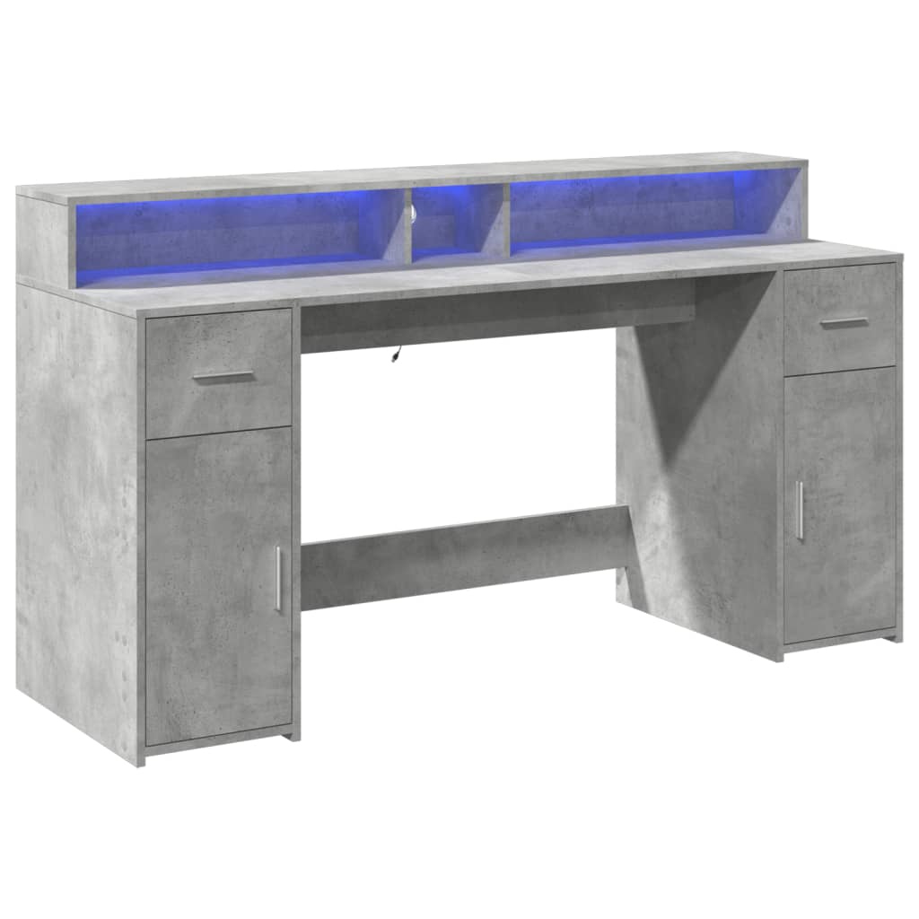 vidaXL Bureau met LED-verlichting 160x55x91 cm bewerkt hout betongrijs