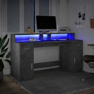 Psací stůl s LED betonově šedý 160x55x91 cm kompozitní dřevo - obrázek 5