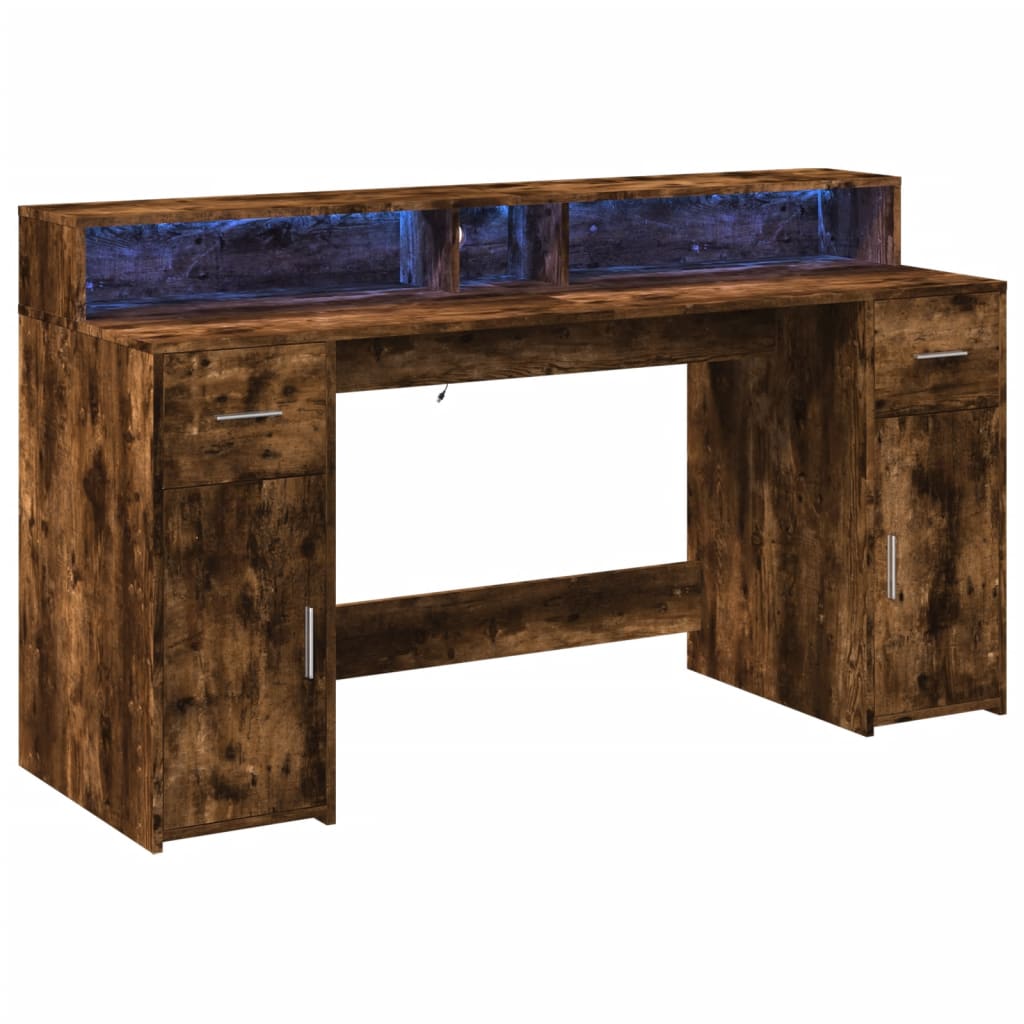 vidaXL Bureau met LED-verlichting 160x55x91 cm hout gerookt eikenkleur