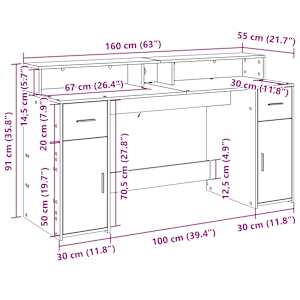 Psací stůl s LED kouřový dub 160 x 55 x 91 cm kompozitní dřevo - obrázek 14