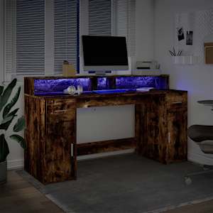 Psací stůl s LED kouřový dub 160 x 55 x 91 cm kompozitní dřevo - obrázek 5