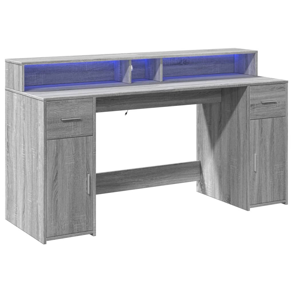 vidaXL Bureau met LED-verlichting 160x55x91 cm hout grijs sonoma eiken