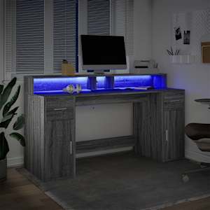 Psací stůl s LED šedý sonoma 160 x 55 x 91 cm kompozitní dřevo - obrázek 5