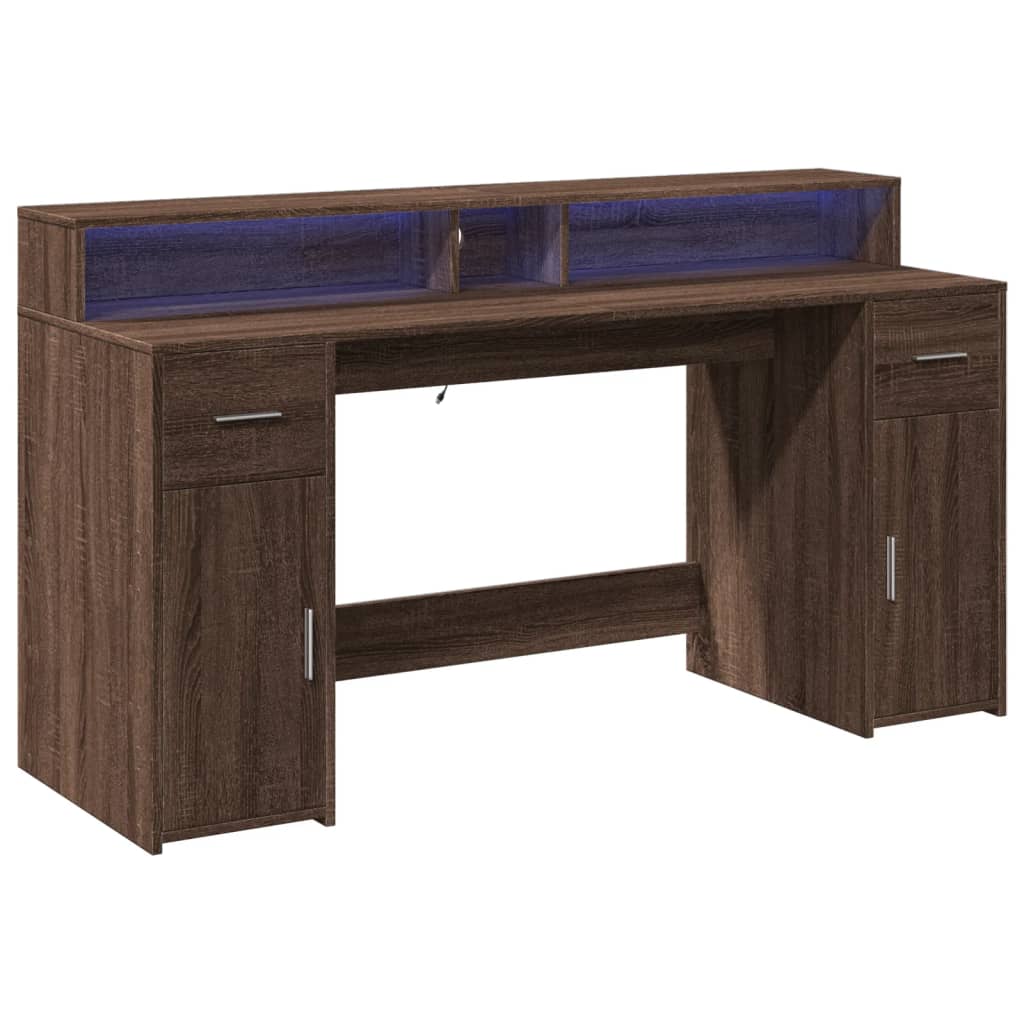 vidaXL Bureau met LED-verlichting 160x55x91 cm hout bruin eikenkleurig