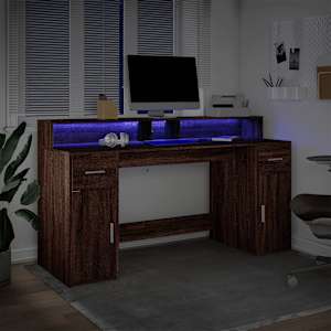 Psací stůl s LED světly hnědý dub 160x55x91 cm kompozitní dřevo - obrázek 5