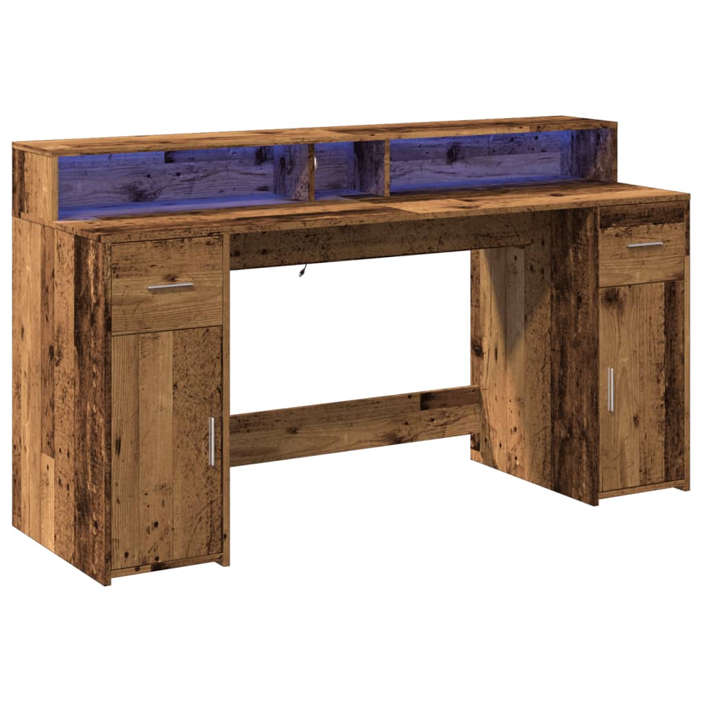 vidaXL Bureau met LED-verlichting 160x55x91 cm bewerkt hout oud hout afbeelding