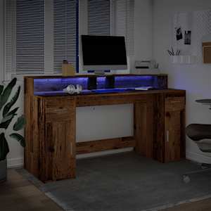 Psací stůl s LED světly old wood 160x55x91 cm kompozitní dřevo - obrázek 5