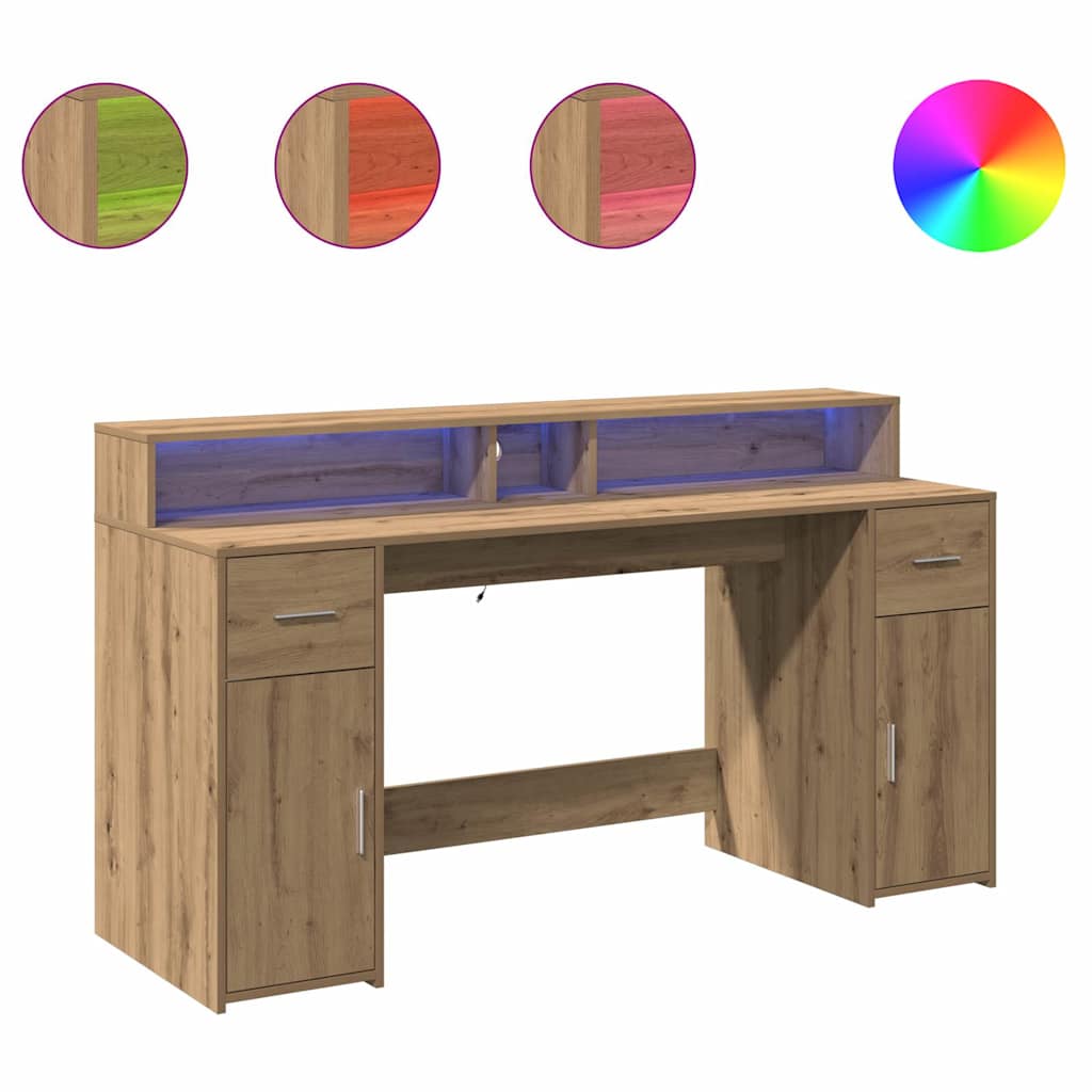 vidaXL Psací stůl s LED dub artisan 160 x 55 x 91 cm kompozitní dřevo