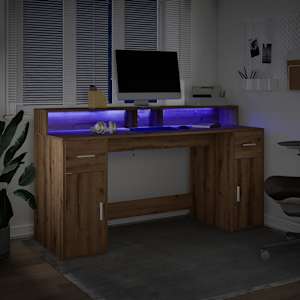 Psací stůl s LED dub artisan 160 x 55 x 91 cm kompozitní dřevo - obrázek 5