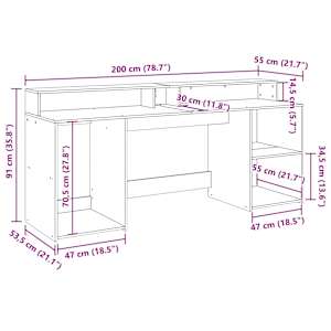 Psací stůl s LED světly bílý 200 x 55 x 91 cm kompozitní dřevo - obrázek 13