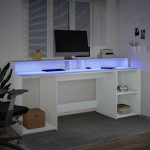 Psací stůl s LED světly bílý 200 x 55 x 91 cm kompozitní dřevo - obrázek 5