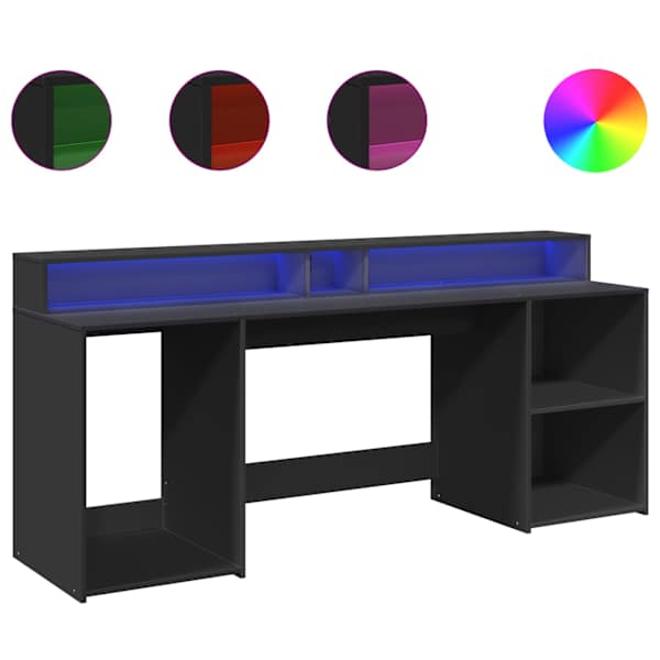 vidaXL kirjutuslaud LED-tuledega, must, 200x55x91 cm, tehispuit