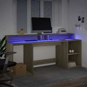 Psací stůl s LED dub sonoma 200 x 55 x 91 cm kompozitní dřevo - obrázek 5