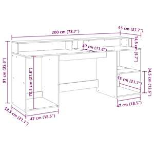 Psací stůl s LED betonově šedý 200x55x91 cm kompozitní dřevo - obrázek 13