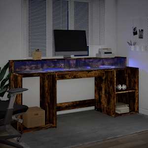 Psací stůl s LED kouřový dub 200 x 55 x 91 cm kompozitní dřevo - obrázek 4