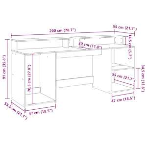 Psací stůl s LED šedý sonoma 200 x 55 x 91 cm kompozitní dřevo - obrázek 13