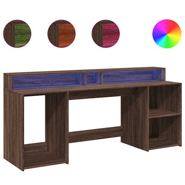 vidaXL kirjutuslaud LED-tuledega, pruun tamm, 200x55x91 cm