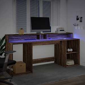 Psací stůl s LED světly hnědý dub 200x55x91 cm kompozitní dřevo - obrázek 5