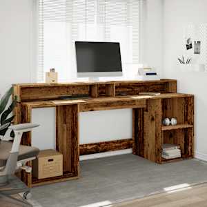 Psací stůl s LED světly old wood 200x55x91 cm kompozitní dřevo - obrázek 4