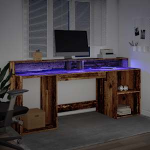 Psací stůl s LED světly old wood 200x55x91 cm kompozitní dřevo - obrázek 5