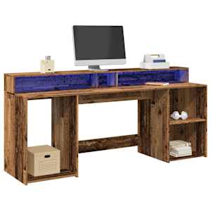 Psací stůl s LED světly old wood 200x55x91 cm kompozitní dřevo - obrázek 1