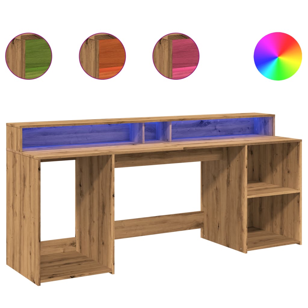 vidaXL Psací stůl s LED dub artisan 200 x 55 x 91 cm kompozitní dřevo