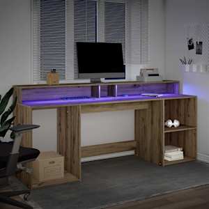 Psací stůl s LED dub artisan 200 x 55 x 91 cm kompozitní dřevo - obrázek 3