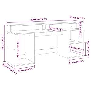 Psací stůl s LED dub artisan 200 x 55 x 91 cm kompozitní dřevo - obrázek 13