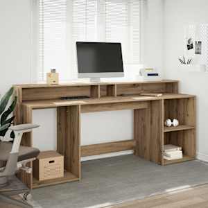 Pisalna miza z LED lučkami artisan hrast 200x55x91 cm inž. les