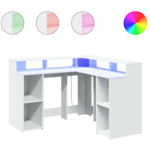 vidaXL kirjutuslaud LED-tuledega, valge, 130 x 130 x 91 cm, tehispuit