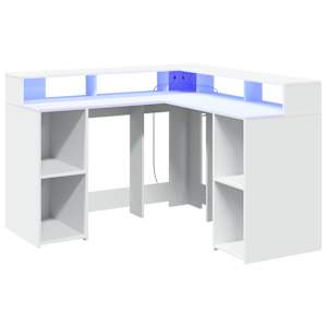Psací stůl s LED světly bílý 130 x 130 x 91 cm kompozitní dřevo - obrázek 3