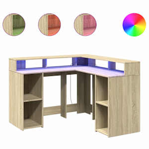 vidaXL kirjutuslaud LED-tuledega, Sonoma tamm, 130x130x91cm, tehispuit