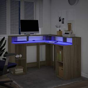 Psací stůl s LED dub sonoma 130 x 130 x 91 cm kompozitní dřevo - obrázek 5