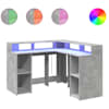 vidaXL kirjutuslaud LED-tuledega, betoonhall, 130x130x91 cm, tehispuit