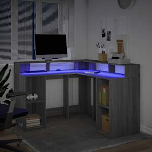 Psací stůl s LED šedý sonoma 130 x 130 x 91 cm kompozitní dřevo - obrázek 5