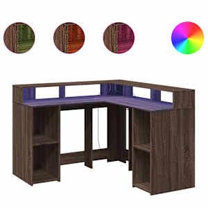 vidaXL kirjutuslaud LED-tuledega, pruun tamm, 130x130x91 cm