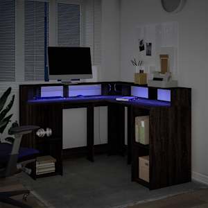 Psací stůl s LED hnědý dub 130 x 130 x 91 cm kompozitní dřevo - obrázek 5